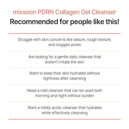 MIXSOON PDRN Collagen Gel Cleanser - Deep Pore Cleansing, Lightweight Daily Gel Cleanser for All Skin Types, Korean Glass Skin Care
