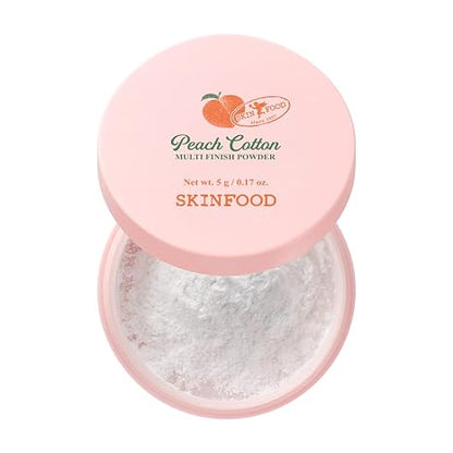 SKINFOOD Peach Cotton Multi Finish Powder 5g - Korean Peach Extract & Calamin Sebum Control Face Powder - Silky Setting Powder - Setting Powder for Oily Skin - Sweet Peach Scent for Soft Skin