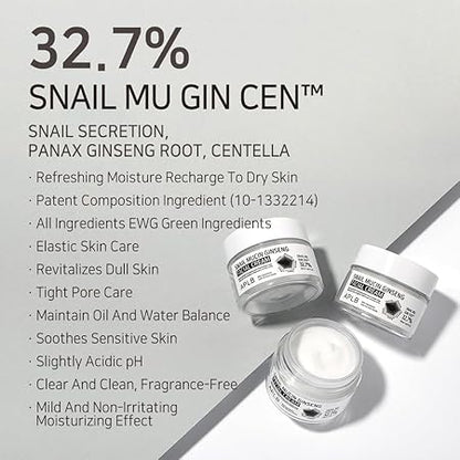 APLB Snail Mucin Ginseng Facial Cream - SNAIL MU GIN CEN, stimulates collagen production, helping to improve skin elasticity and firmness. Witness the reduction of fine lines and wrinkles