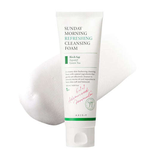 AXIS-Y Sunday Morning Refreshing Cleansing Foam with Birch Sap - Hydrating & Soothing Gentle Facial Cleanser - Vegan Korean Skin Care Face Wash for All Skin Types