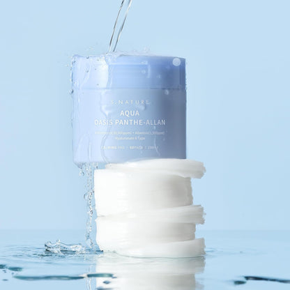 S.NATURE AQUA OASIS PANTHE-ALLAN CALMING PAD 60 Pads, Exfoliating, Pore Care, Cooling, Soothing, Hydrating