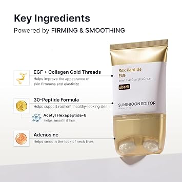 SUNGBOON EDITOR Silk Peptide EGF Intensive Gua Sha Neck Cream, 2.70 fl oz Peanut Ball Roller Gua Sha, 30-Type Silk Peptide Complex & EGF, Lifts&Smooths Neck Lines, Non-Sticky Neck & Décolleté Cream