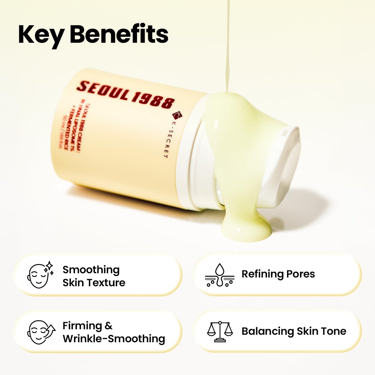 K-SECRET SEOUL 1988 Retinal Cream | Gentle Retinal Liposome 1% Formula for Sensitive Skin | Daily Fine Lines & Skin Texture Care | Niacinamide, Bakuchiol | Korean Skincare