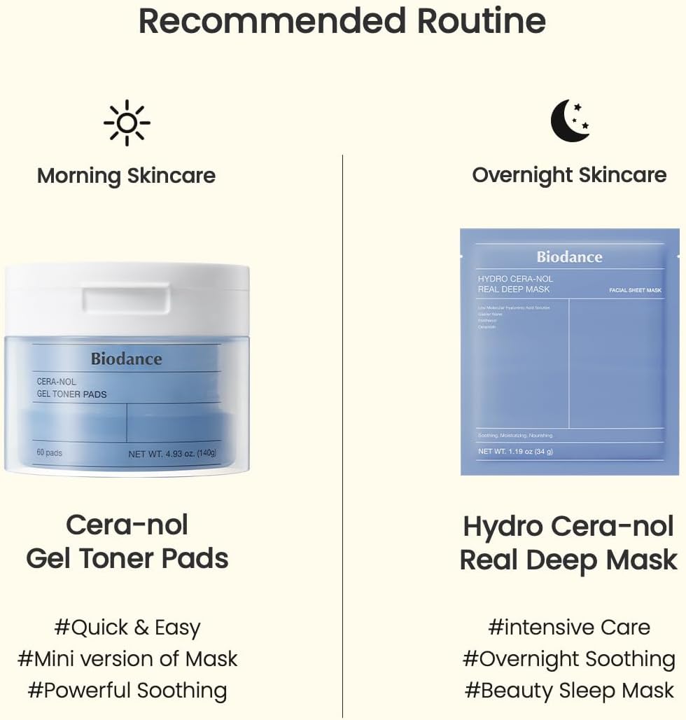 Biodance Cera-nol Gel Toner Pads, Deep Hydrating & Soothing Toner Pads for Sensitive Skin, Redness Reducing, Mositurizing, Pre-Soaked Pads, Korean Skin Care
