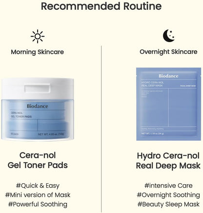 Biodance Cera-nol Gel Toner Pads, Deep Hydrating & Soothing Toner Pads for Sensitive Skin, Redness Reducing, Mositurizing, Pre-Soaked Pads, Korean Skin Care