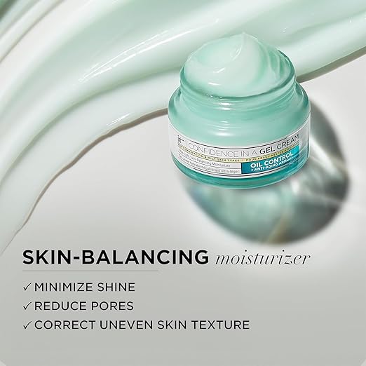 IT Cosmetics Confidence in a Gel Cream Oil Control - Hydrating Oil-Free Face Moisturizer - Reduces Shine & Look of Large Pores - with Niacinamide, Vitamin E & Peptides
