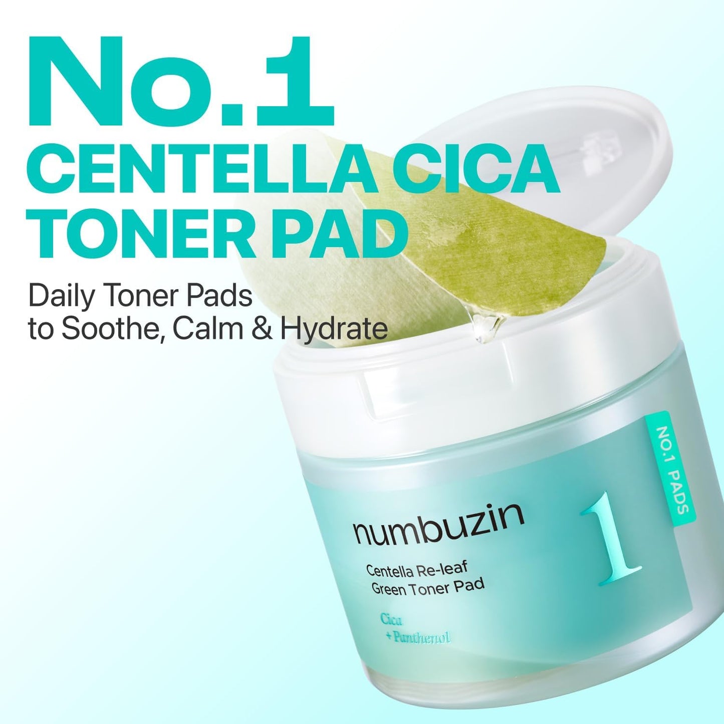Numbuzin No.1 Toner Pads, Centella Re-Leaf Green Toner Pad, Double-Sided, Centella Asiatica, Heartleaf, Licorice Root, Calming, Hydrating, Exfoliating
