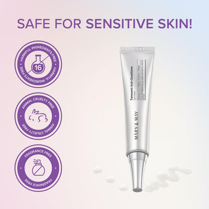 Mary&May Tranexamic Acid + Glutathione Eye Cream (30g) - Korean Skincare for Dark Circles & Uneven tone - Fragrance-Free Under Eye Cream for Dark Spots & Hyperpigmentation