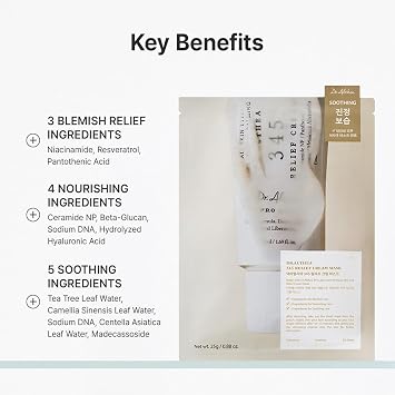 Dr.Althea 345 Relief Cream Mask (1 mask), Korean Vegan Skin Care Daily Soothing Recovery and Blemish Care with Niacinamide & Tea Tree Leaf Water, Deep Hydration & Skin Barrier Care
