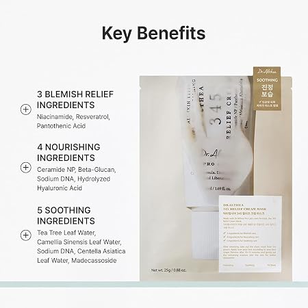 Dr.Althea 345 Relief Cream Mask, Korean Vegan Skin Care | Daily Soothing Recovery and Blemish Care with Niacinamide & Tea Tree Leaf Water, Deep Hydration & Skin Barrier Care