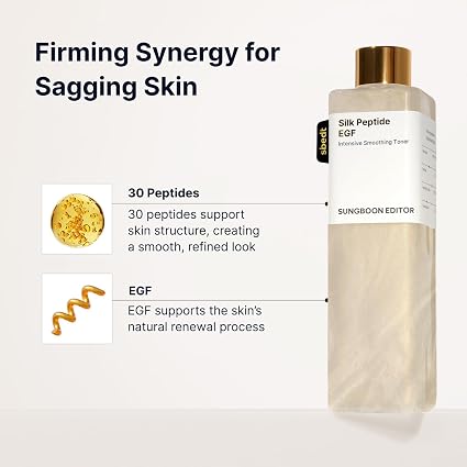 SUNGBOON EDITOR Silk Peptide EGF Toner, For Face & Body, 300ml/10.14 fl.oz Value Size, EGF, 30 Peptides, Ceramide Capsules, Smoothing Glow, Fine Line & Wrinkle Care, Forehead Firming, Korean Skin Care
