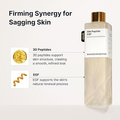 SUNGBOON EDITOR Silk Peptide EGF Toner, For Face & Body, 300ml/10.14 fl.oz Value Size, EGF, 30 Peptides, Ceramide Capsules, Smoothing Glow, Fine Line & Wrinkle Care, Forehead Firming, Korean Skin Care