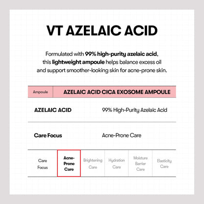 VT COSMETICS Azelaic Acid Cica Exosome Ampoule, Korean Skincare Serum