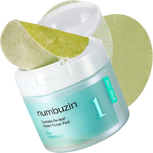 Numbuzin No.1 Toner Pads, Centella Re-Leaf Green Toner Pad, Double-Sided, Centella Asiatica, Heartleaf, Licorice Root, Calming, Hydrating, Exfoliating