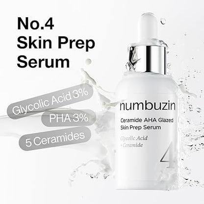 numbuzin No.4 Ceramide AHA PHA Glazed Skin Prep Serum - Gentle Exfoliating Serum with Glycolic Acid & PHA for Smooth Texture & Glass Skin Glow