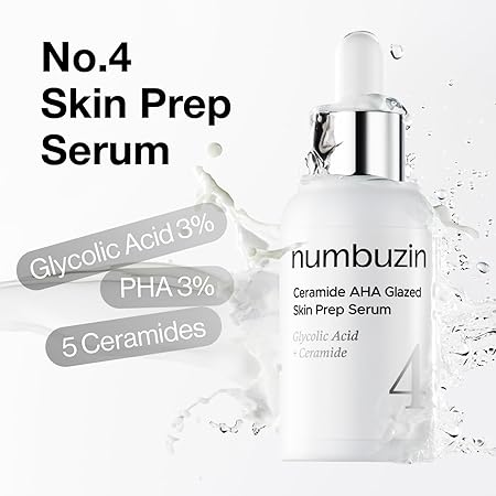 numbuzin No.4 Ceramide AHA PHA Glazed Skin Prep Serum - Gentle Exfoliating Serum with Glycolic Acid & PHA for Smooth Texture & Glass Skin Glow