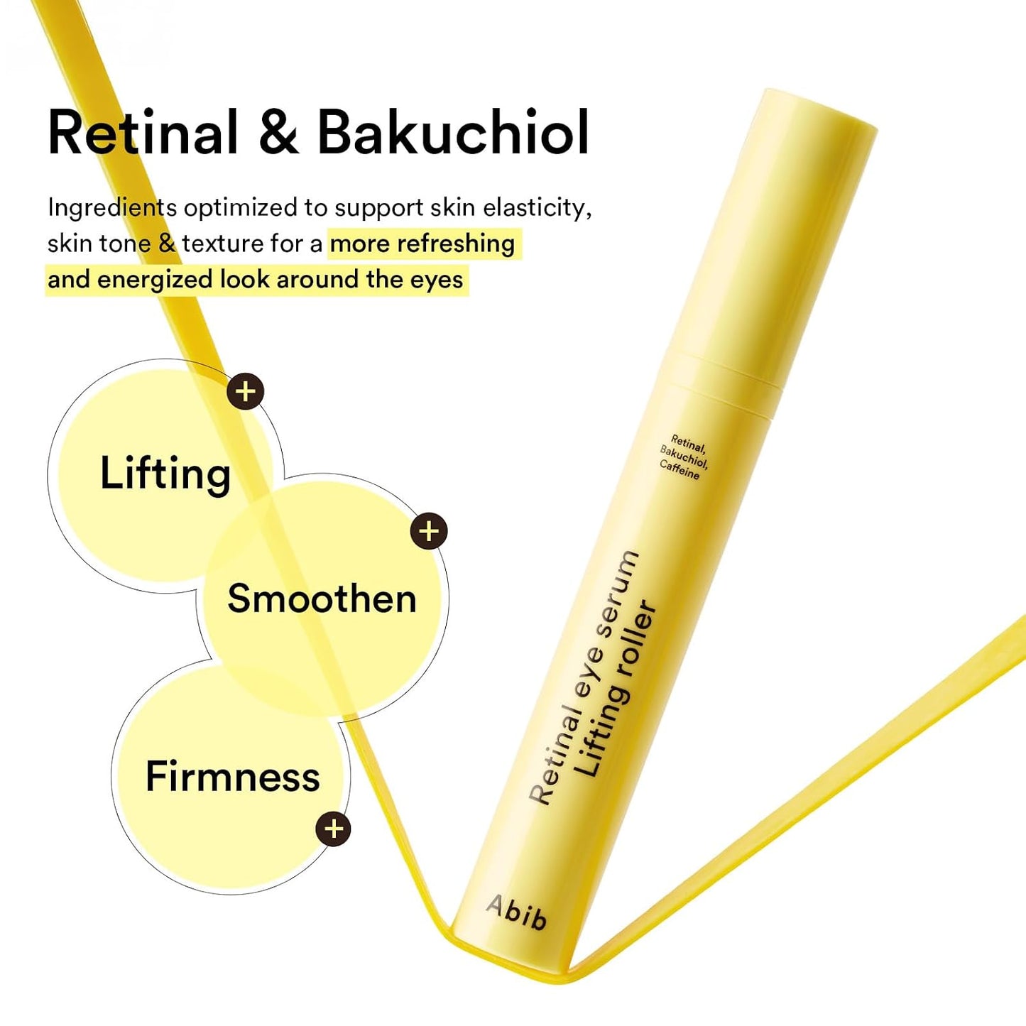 Abib Retinal Eye Serum Lifting Roller, Anti-Aging Eye Applicator for Wrinkles, Puffiness, Dark Circles with Caffeine & Bakuchiol for Under Eyes, Travel Size Skincare Essential