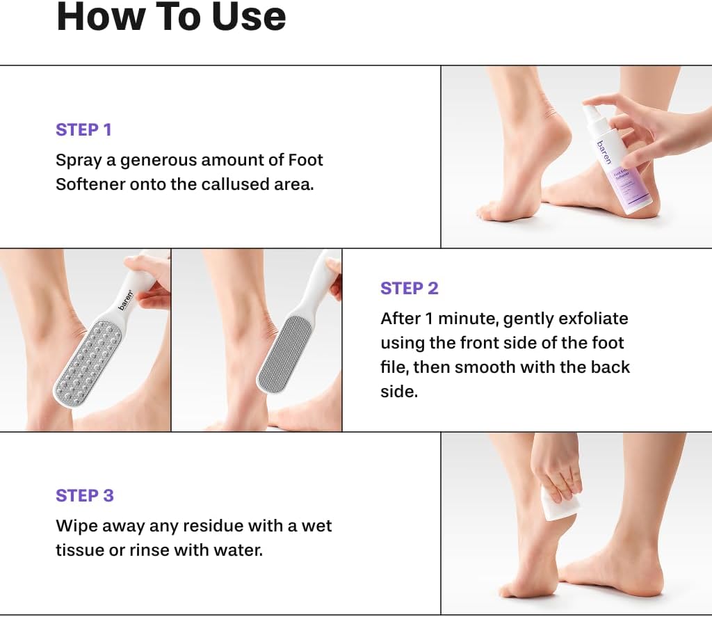 Baren Foot Callus Remover Kit, Instant Peeling Spray & Foot File for Heels