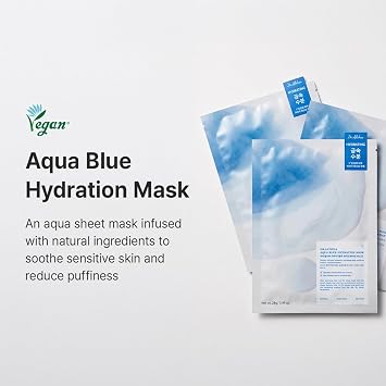 Dr.Althea Aqua Blue Hydration Mask (1 Mask), Korean Vegan Skin Care Reduce Facial Puffiness with Tannins, Sheet Mask for Long-Lasting Hydration