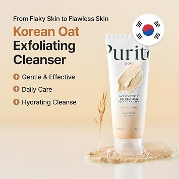 PURITO Oat Exfoliating Cleanser for Sensitive Skin, 5.07 fl.oz Daily Face Wash, Gentle Scrub Clay, Pore Minimizing Panthenol, Hydrating Oat Seed Water, Vegan & Non-Comedogenic