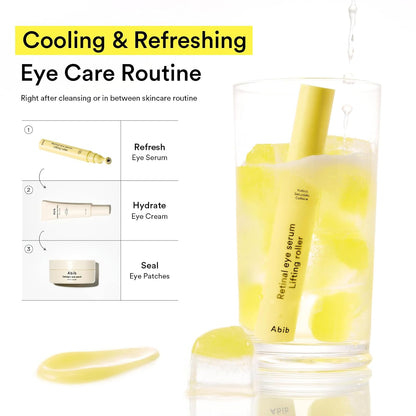 Abib Retinal Eye Serum Lifting Roller, Anti-Aging Eye Applicator for Wrinkles, Puffiness, Dark Circles with Caffeine & Bakuchiol for Under Eyes, Travel Size Skincare Essential