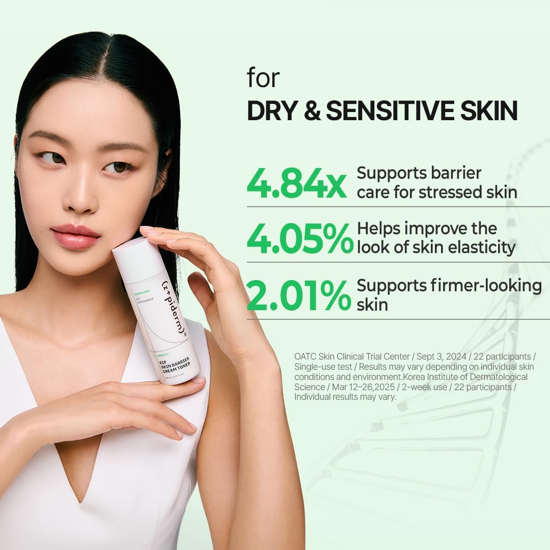 Zipiderm EGF Skin Barrier Cream Toner – Korean Milky Hydrating Toner for Dry, Sensitive & Acne-Prone Skin with Ceramides, Hyaluronic Acid, Rice Bran & Soy Protein, Moisturizing Skincare