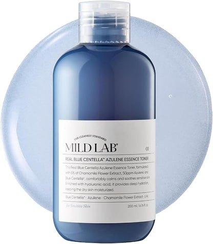 Mild Lab Real Blue Centella Azulene Essence Toner - Lightweight Moisturizer for Dry & Sensitive Skin with Azulene, Centella, 10-Hyaluronic Acid Complex