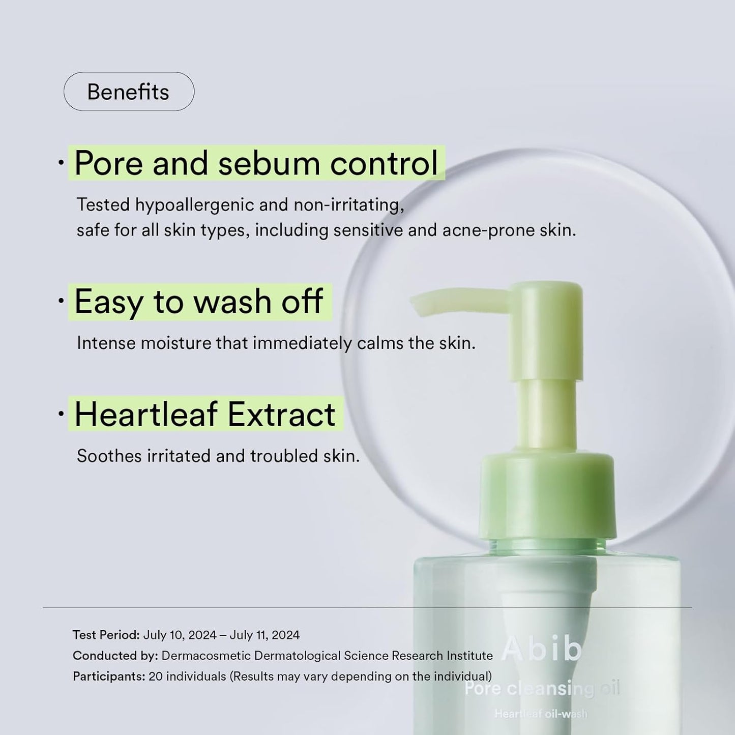 Abib Pore Cleansing Oil Heartleaf Oil-Wash - Formulated with heartleaf extract effectively removes makeup, sunscreen, and impurities while maintaining skin's natural moisture balance