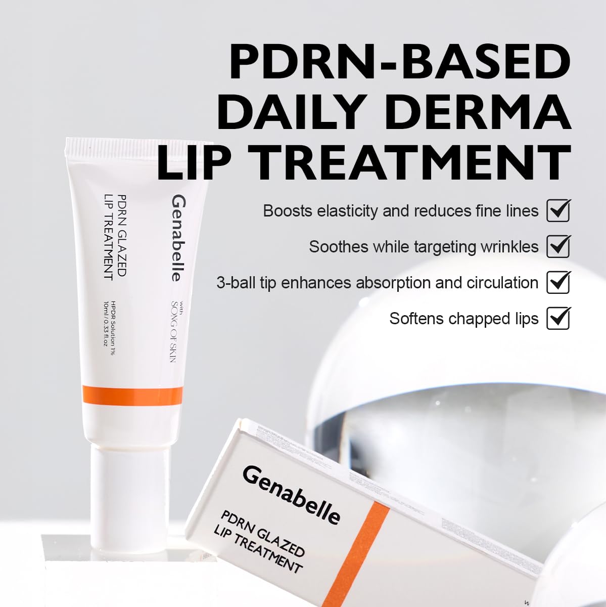 Genabelle PDRN Glazed Lip Treatment – Hydrating & Plumping Lip Balm with PDRN & Peptides for Soft, Glossy Lips – Intensive Lip Repair & Moisture Lock, Glass Skin, Korean Skincare