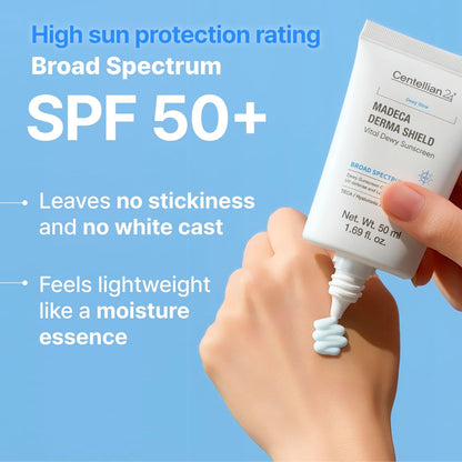 CENTELLIAN 24 Madeca Derma Shield Vital Dewy Sunscreen Broad Spectrum SPF50+ – Moisturizing Sunscreen with Skin TECA, Centella PDRN, Hydration, Elasticity & Lightweight Watery Cream Texture