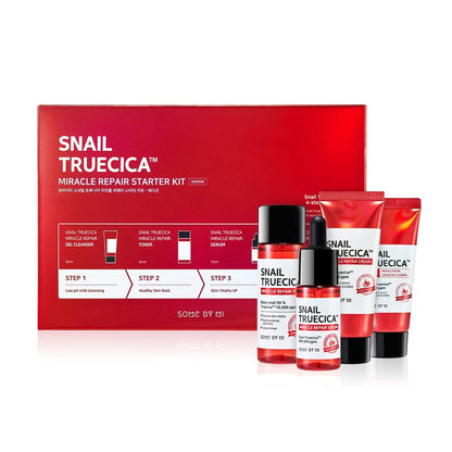 SOME BY MI Snail Truecica Miracle Repair Starter Kit- Toner, Serum, Gel Cleanser, Cream - Damaged Skin Solution for Sensitive Skin/Facial Skin Care Set