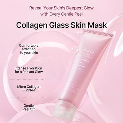 mixsoon Collagen Glass Skin Mask - Hydrating and Firming Collagen Wrapping Peel Off Mask, Low Molecular Face Mask, Radiant Smooth Finish for Glowing Skin