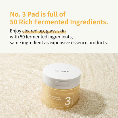 Numbuzin No.3 Toner Pads, Radiance Glowing Jumbo Essence Pad, Clear Glowing Skin, Texture Care, Biodegradable Vegan, bifida, Niacinamide