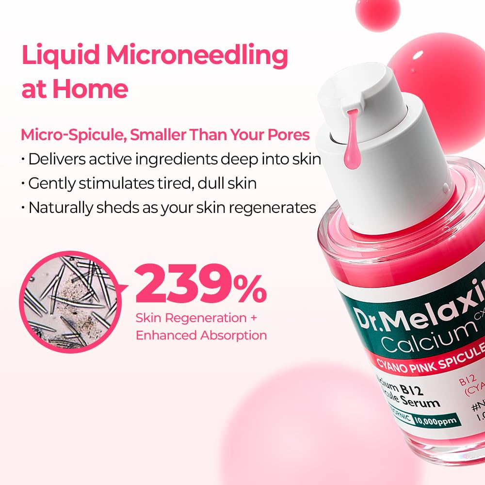 Dr.Melaxin Cyano Pink Spicule Serum with Vitamin B12, Liquid Microneedle Facial Treatment for Enlarged Pores, Niacinamide for Texture Refining & Renewal