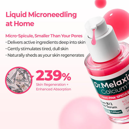 Dr.Melaxin Cyano Pink Spicule Serum with Vitamin B12, Liquid Microneedle Facial Treatment for Enlarged Pores, Niacinamide for Texture Refining & Renewal
