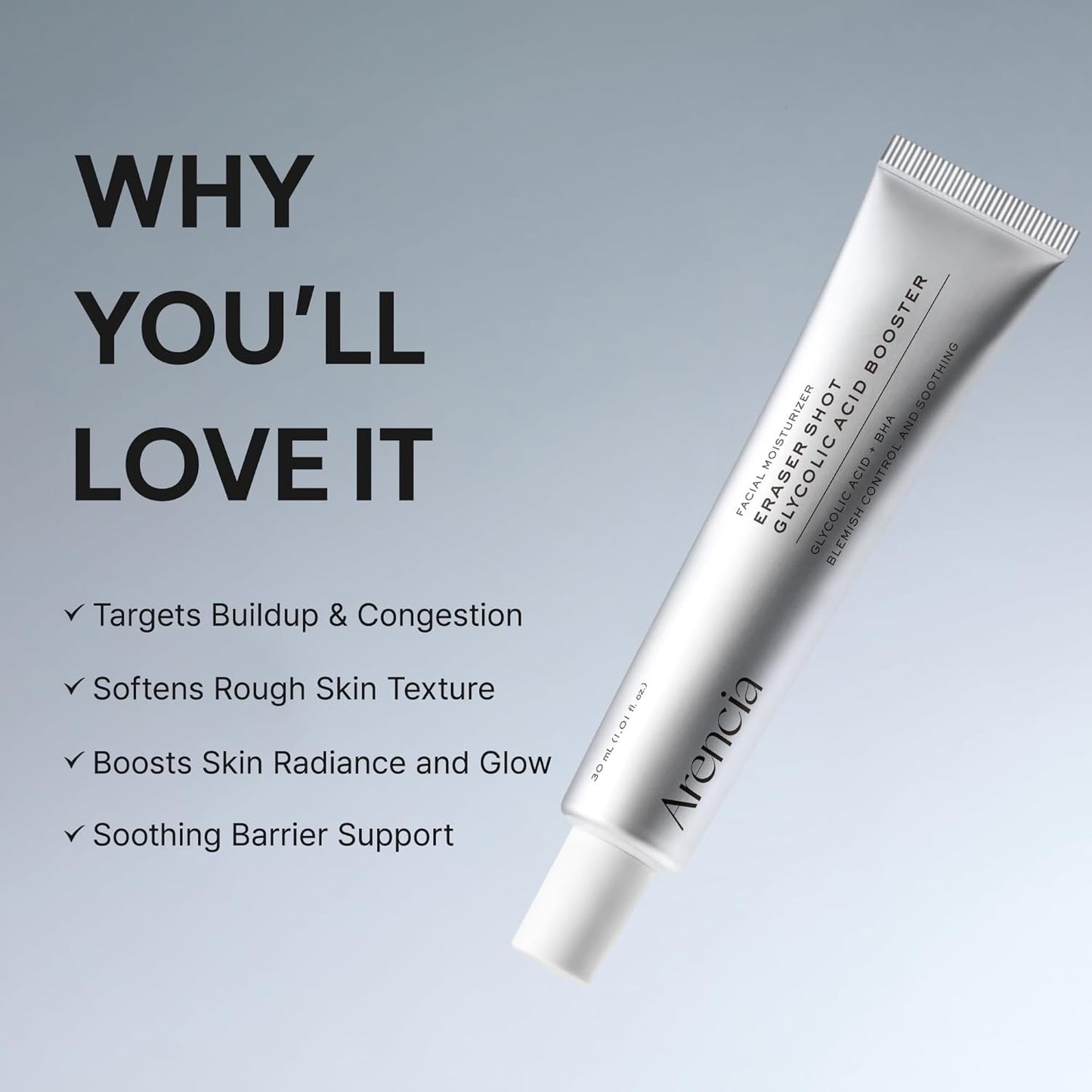 Arencia Eraser Shot Serum Glycolic Acid Booster with AHA BHA, Exfoliating Face Serum for Pore Care & Texture Refining, Lightweight Daily Skincare
