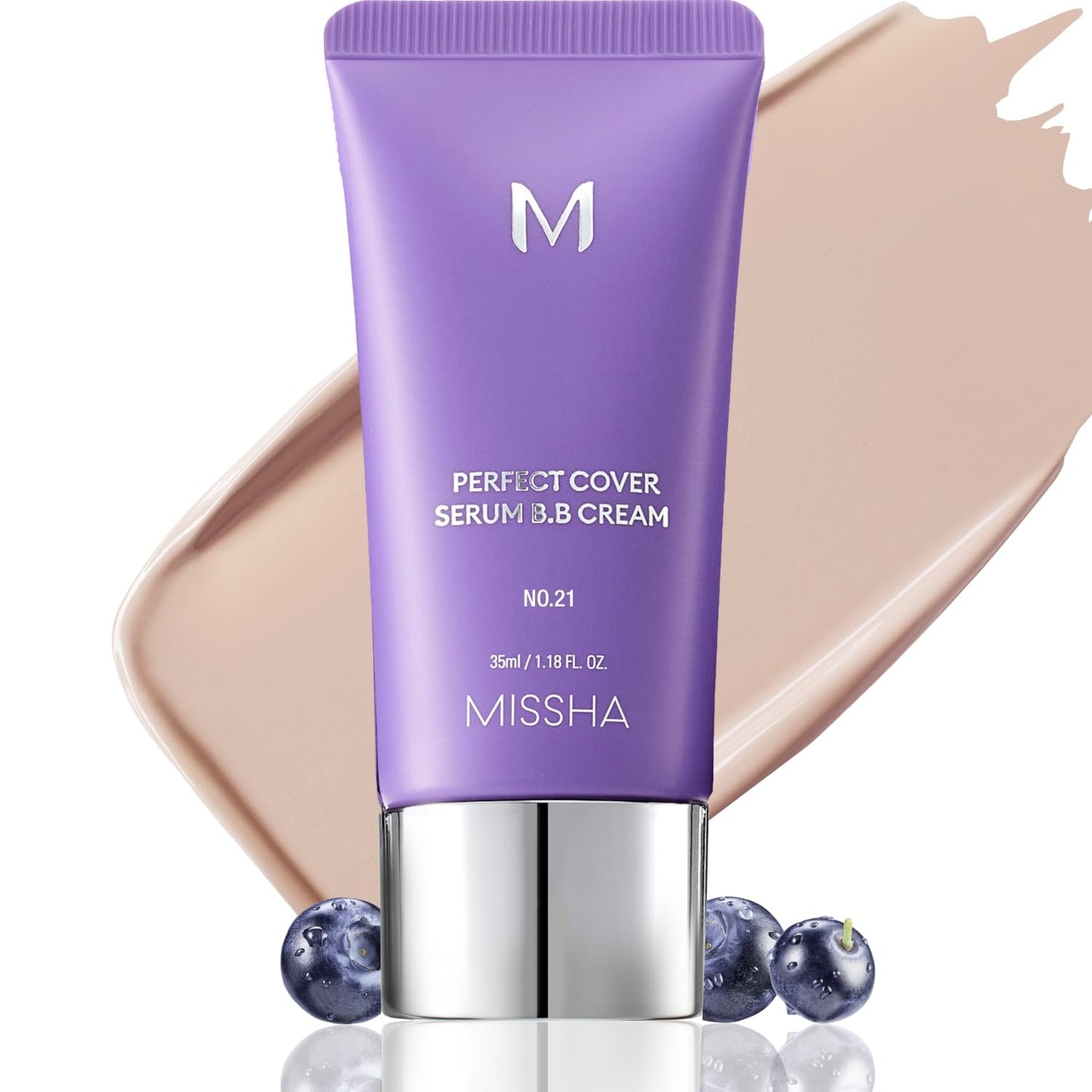 MISSHA M Perfect Cover Serum BB Cream No.21 Light Beige (Mini) - Light with Cool Undertone, Skin Tint, Tinted Moisturizer, Skin Care Foundation Makeup, Korean Makeup