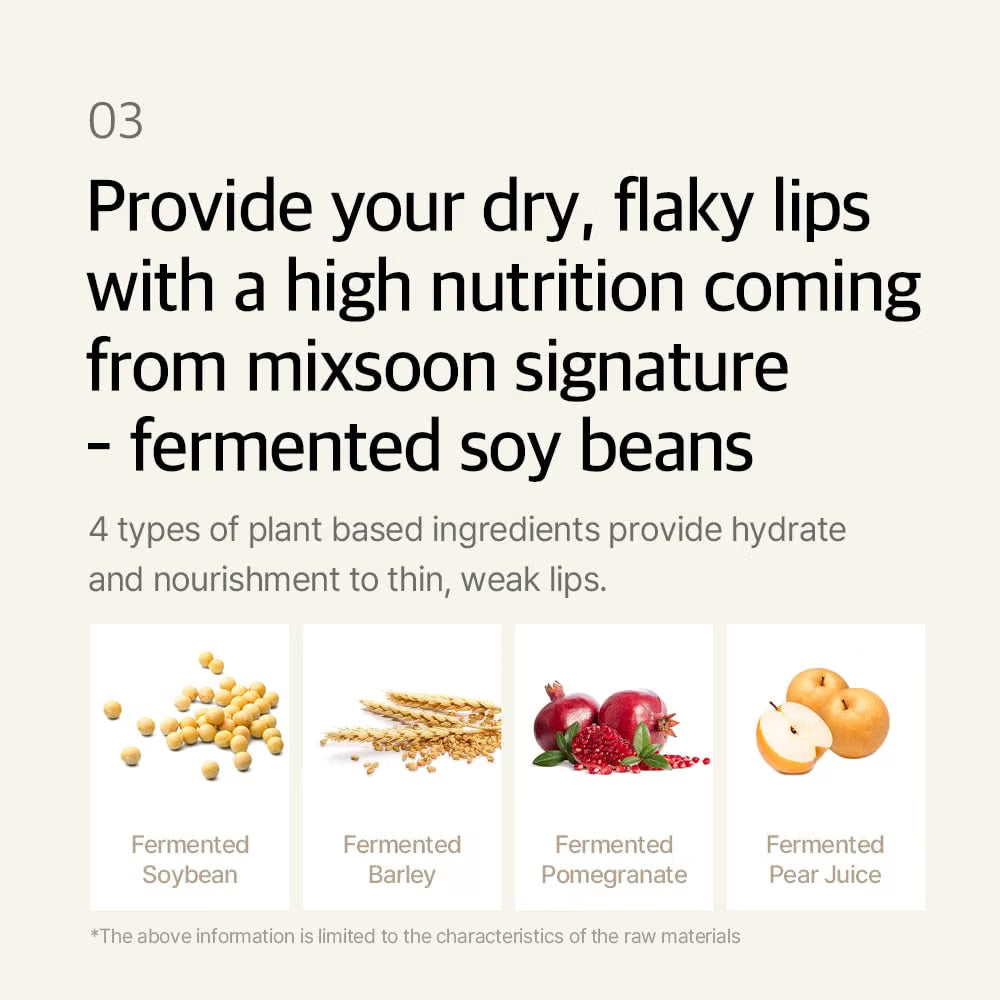 mixsoon Natural Bean Lip Mask Balm - Hydrated Lips, Softening, Fermented Bean and Shea Butter, Vegan Formula for Smooth Lip Balm