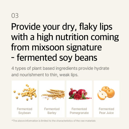 mixsoon Natural Bean Lip Mask Balm - Hydrated Lips, Softening, Fermented Bean and Shea Butter, Vegan Formula for Smooth Lip Balm