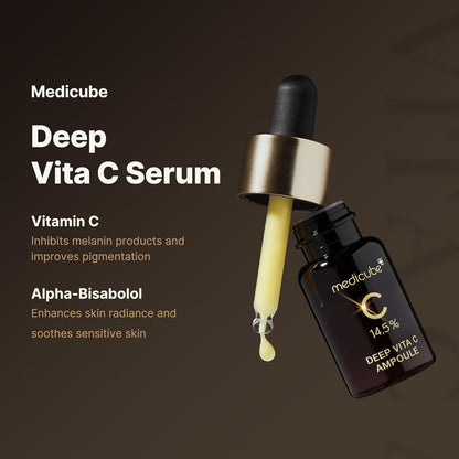 MEDICUBE Deep Vita C Serum 2.0, Pure Vitamin C for Radiance & Glow, Helps Improve the Look of Uneven Skin Tone, Korean Skincare (10 g × 3 Bottles)