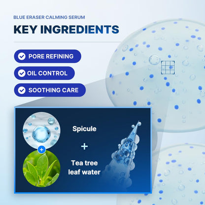 Blue Eraser Serum with Cooling LED Applicator, Tea Tree Calming Serum for Oily Skin & Sensitive Skin, Korean Skincare