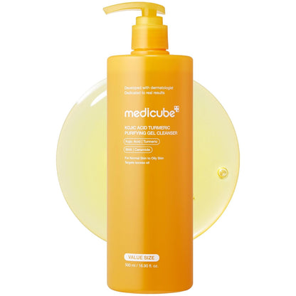 Medicube Kojic Acid Turmeric Jelly To Foam Cleanser, Brightening Face & Body Gel for Oily Skin - Makeup & Sunscreen Removal with BHA & Ceramides, Korean Skincare