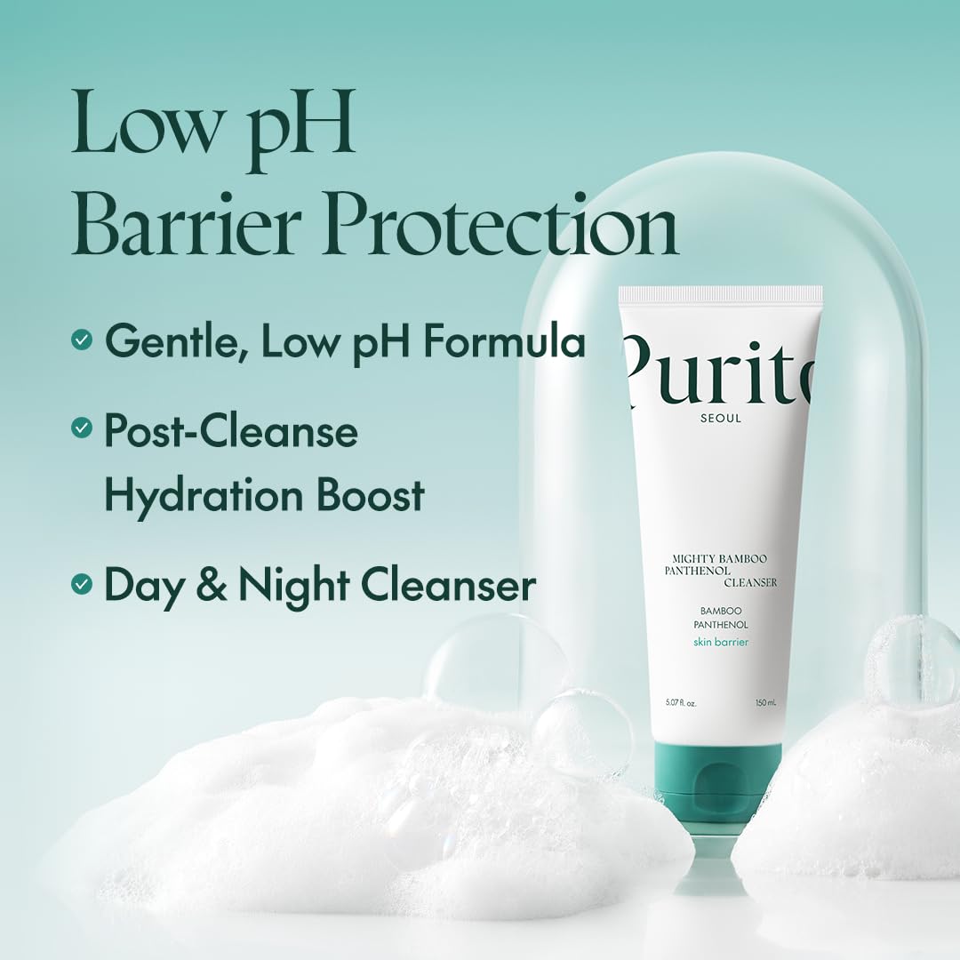 PURITO Mighty Bamboo Panthenol Cleanser - Gentle Face Wash for Moisturizing, Makeup Remover, for Sensitive Skin, Vegan & Cruelty-Free Face Cleanser