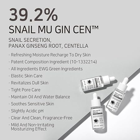 APLB Snail Mucin Ginseng Ampoule Serum - SNAIL MU GIN CEN - Ginseng stimulates collagen production, helping to improve skin elasticity and firmness. Witness the reduction of fine lines and wrinkles