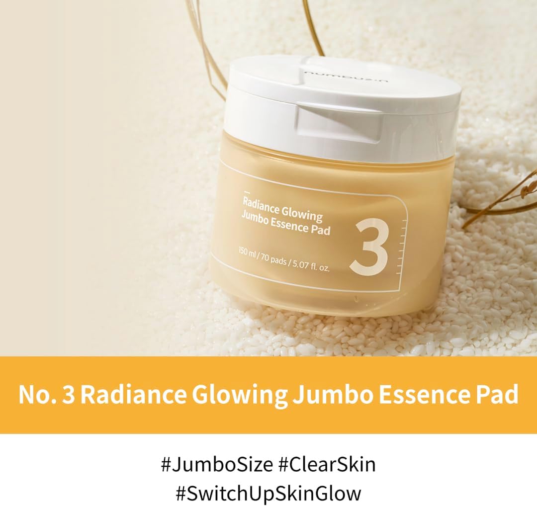 Numbuzin No.3 Toner Pads, Radiance Glowing Jumbo Essence Pad, Clear Glowing Skin, Texture Care, Biodegradable Vegan, bifida, Niacinamide