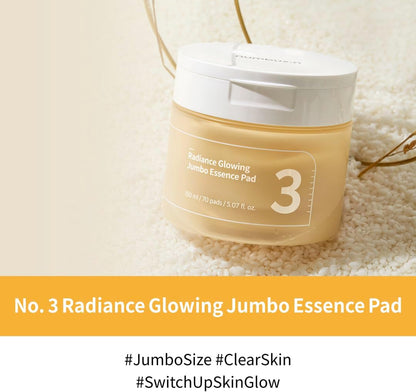 Numbuzin No.3 Toner Pads, Radiance Glowing Jumbo Essence Pad, Clear Glowing Skin, Texture Care, Biodegradable Vegan, bifida, Niacinamide