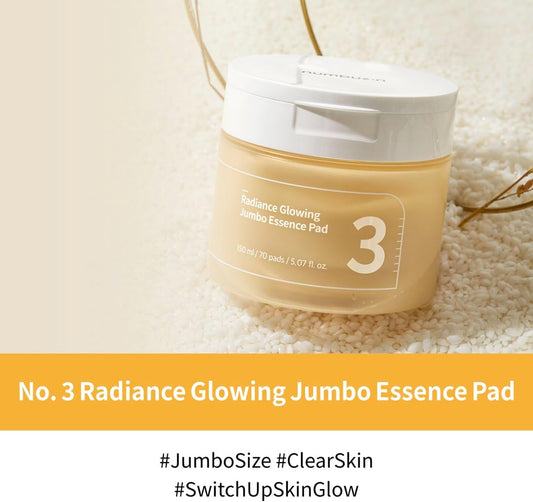 Numbuzin No.3 Toner Pads, Radiance Glowing Jumbo Essence Pad, Clear Glowing Skin, Texture Care, Biodegradable Vegan, bifida, Niacinamide
