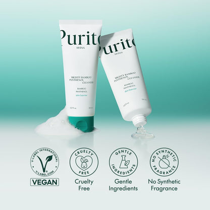 PURITO Mighty Bamboo Panthenol Cleanser - Gentle Face Wash for Moisturizing, Makeup Remover, for Sensitive Skin, Vegan & Cruelty-Free Face Cleanser