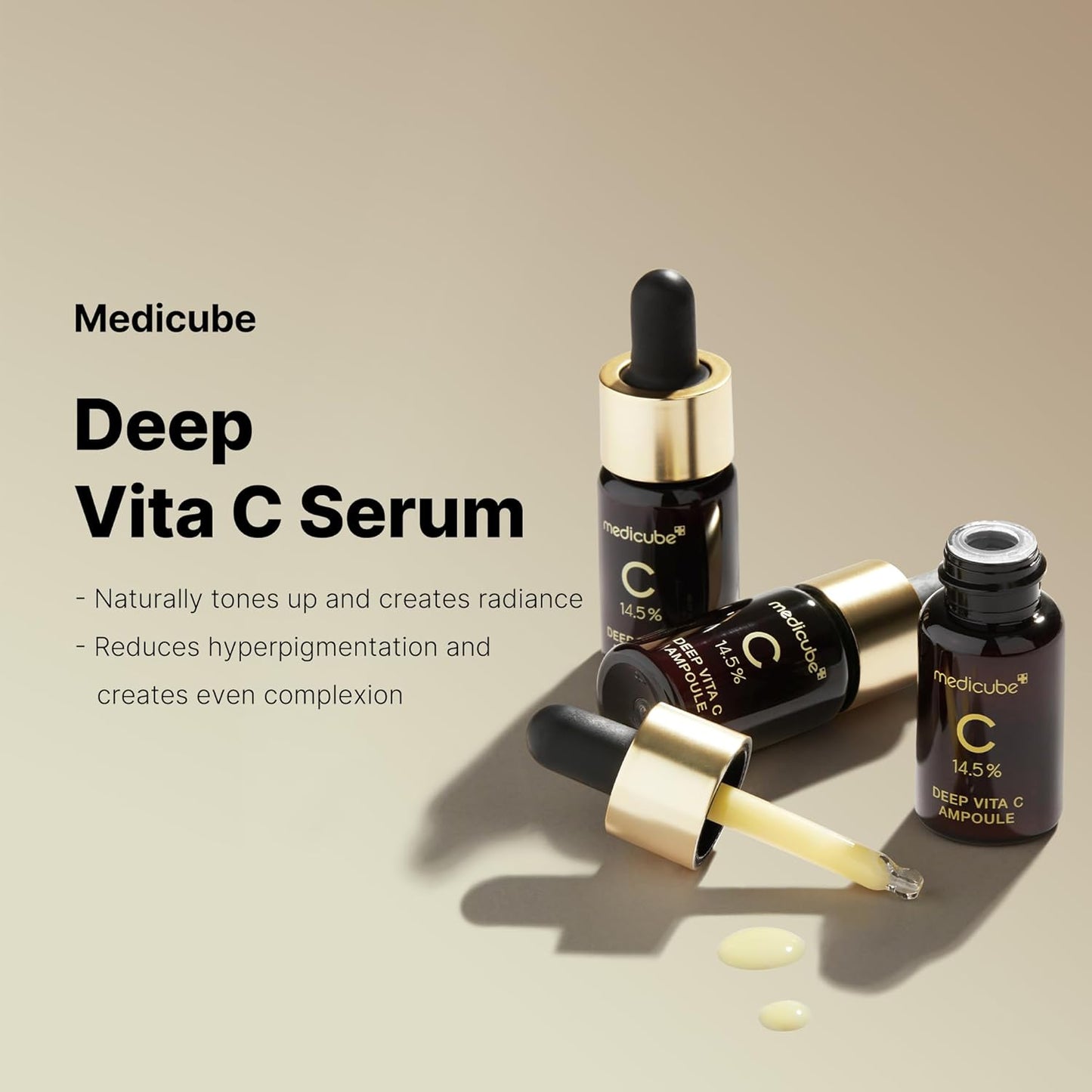 MEDICUBE Deep Vita C Serum 2.0, Pure Vitamin C for Radiance & Glow, Helps Improve the Look of Uneven Skin Tone, Korean Skincare (10 g × 3 Bottles)