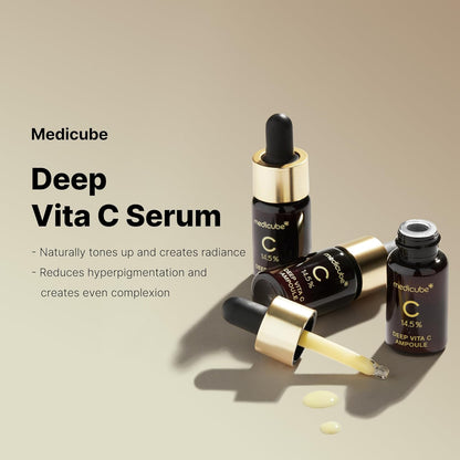 MEDICUBE Deep Vita C Serum 2.0, Pure Vitamin C for Radiance & Glow, Helps Improve the Look of Uneven Skin Tone, Korean Skincare (10 g × 3 Bottles)